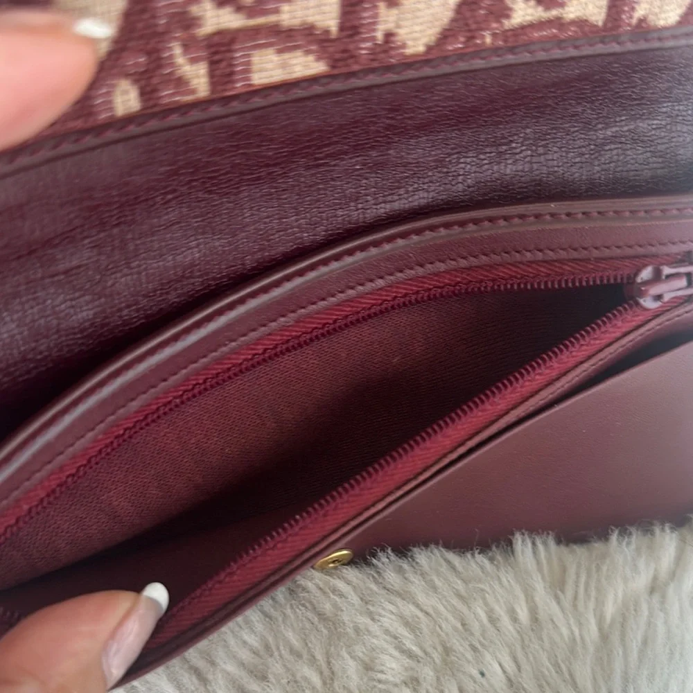 Dior Burgundy Wallet with Iconic Monogram Design